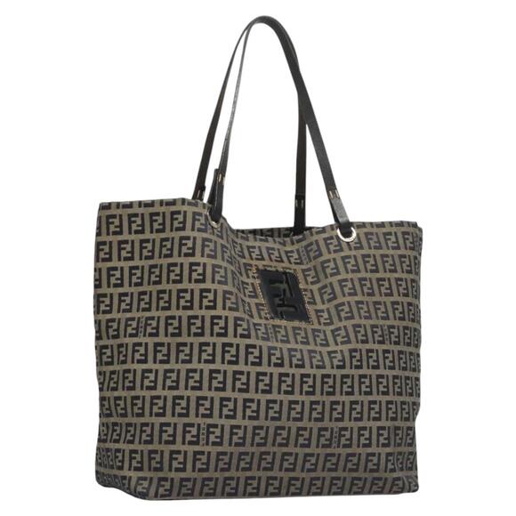 FENDI Zucchino Canvas Tote Bag Nylon Navy Silver - Picture 1 of 12
